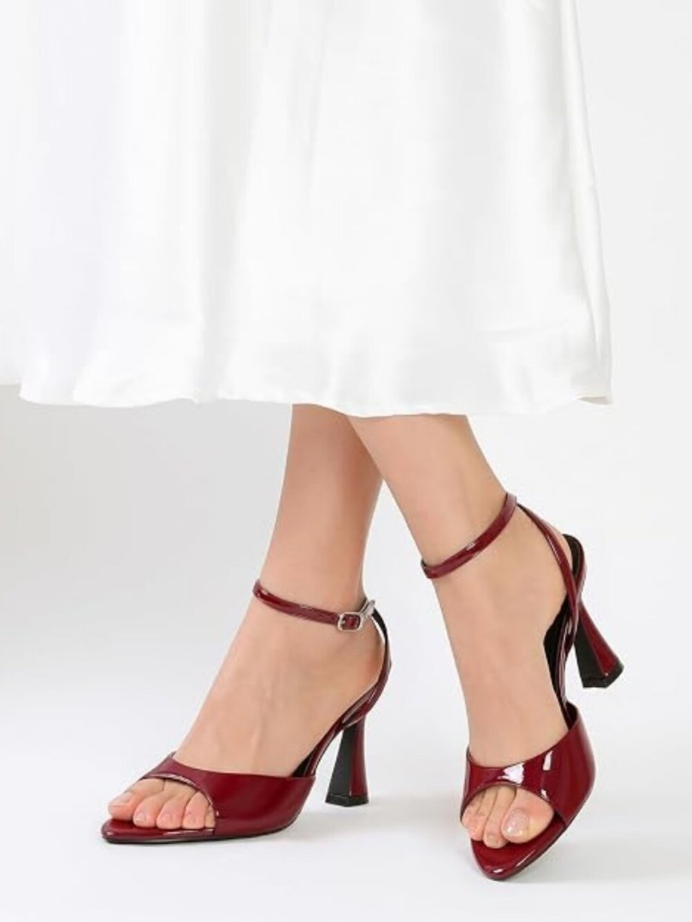 High Heels for Women Pointed Open Toe Strappy Chunky Block Heels Ankle Strap